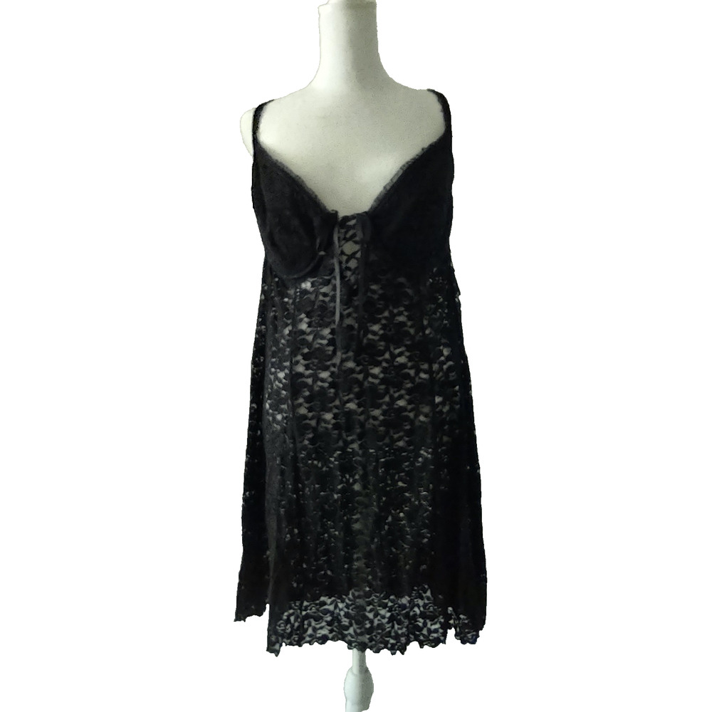 Vtg Etonne by Sarah Richards Black Sexy Sleep Slip 18/20 Lace Coquette Y2K